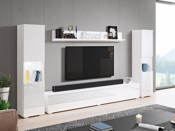 Nappali bútorsor Nova XL (fehér + fényes fehér) (fehér LED világítás)