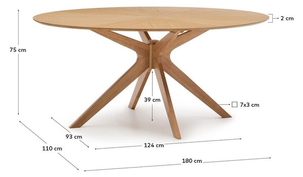 Étkezőasztal tölgyfa dekoros asztallappal 110x180 cm Naanim – Kave Home