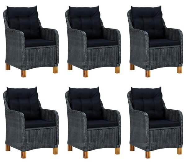 7 részes sötétszürke polyrattan kültéri étkezőszett párnákkal