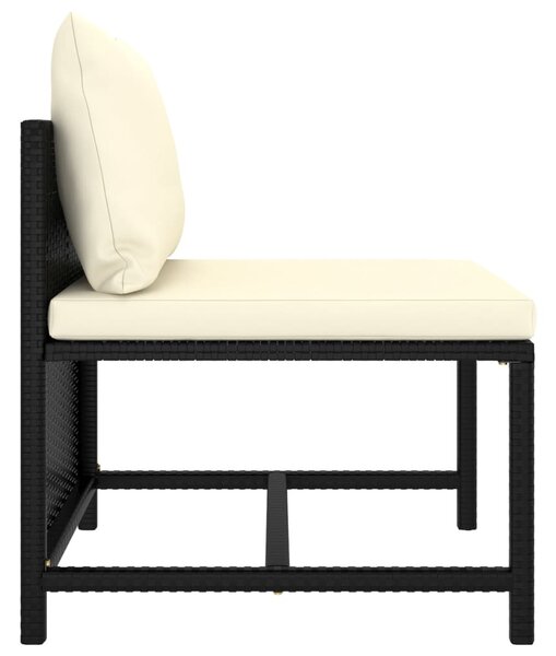 10 részes fekete polyrattan kerti bútorszett párnákkal