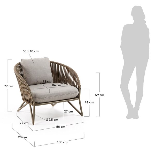 Világosszürke-barna fém kerti fotel Branzie – Kave Home