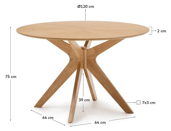 Kerek étkezőasztal tölgyfa dekoros asztallappal ø 120 cm Naanim – Kave Home