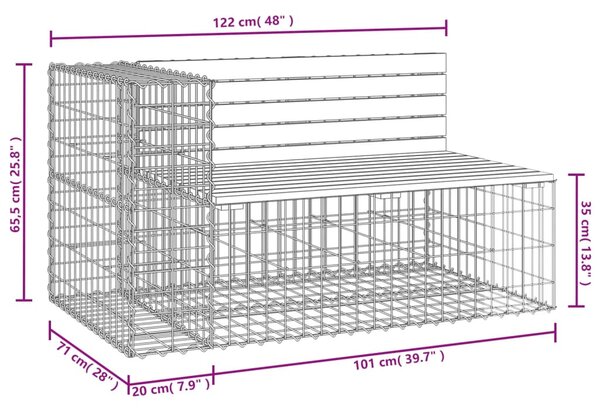 Tömör impregnált fenyőfa gabion kerti pad 122x71x65,5 cm