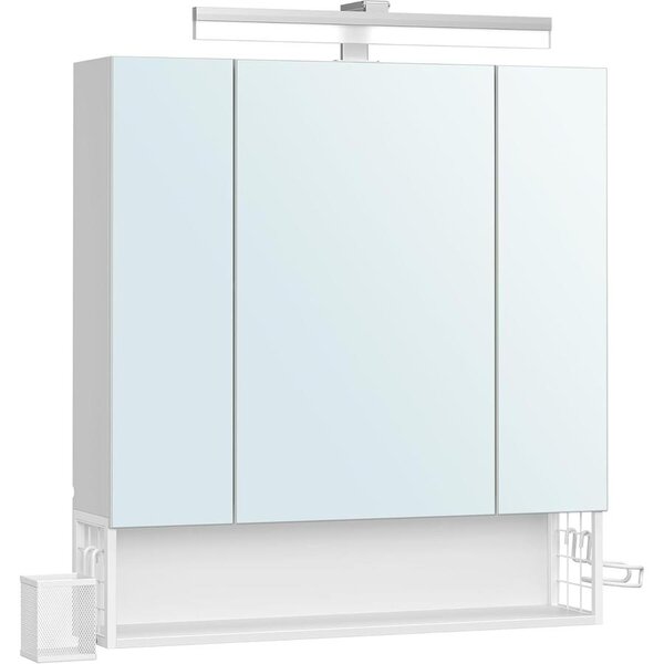 VASAGLE Fürdőszobaszekrény LED világítással, konnektorokkal, 16,5 × 70 × 75 cm, felhőfehér színben