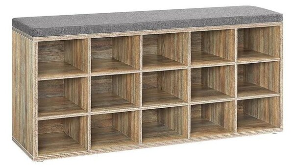 VASAGLE Cipőtartó pad, cipőpolc ülőfelülettel, 30×105×48 cm, türkizbarna–szürke