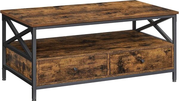 VASAGLE Dohányzóasztal, nappali asztal 100×55×45 cm, rusztikus barna és fekete színben