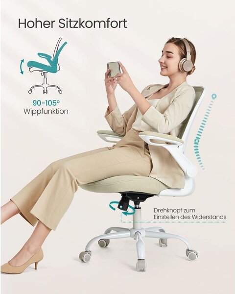 SONGMICS Ergonomikus irodai szék zabpehely-bézs színben