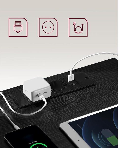 VASAGLE Éjjeliszekrény 2 darabos szett, 2 hálózati aljzattal és 2 USB-porttal, fekete színben
