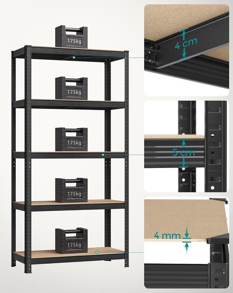 SONGMICS acél polcrendszer 2 db-os, 180x90x40 cm, fekete