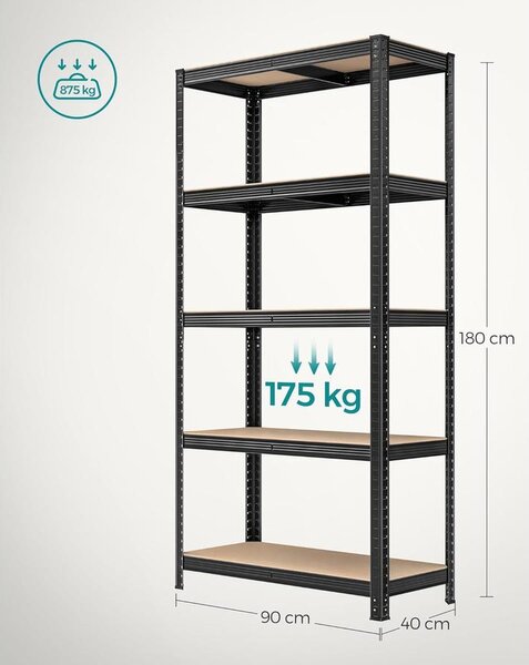 SONGMICS acél polcrendszer 2 db-os, 180x90x40 cm, fekete