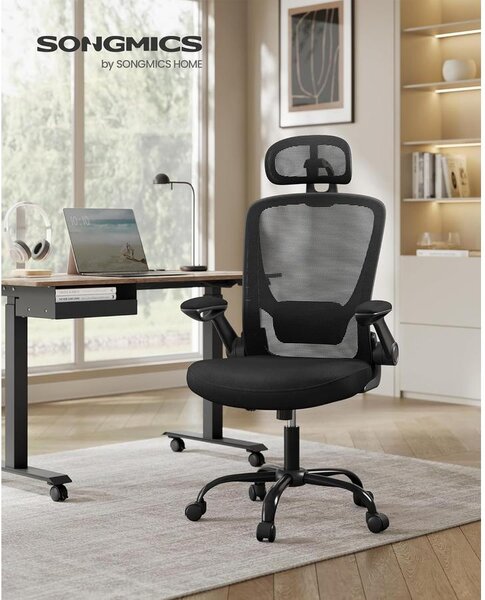 SONGMICS ergonomikus irodai szék, forgószék hálós háttámlával, fekete színben