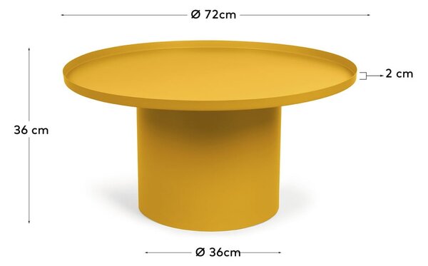 Mustársárga fém kerek dohányzóasztal ø 72 cm Fleksa – Kave Home