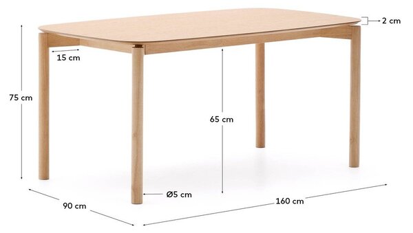Étkezőasztal kőrisfa dekorral 90x160 cm Indara – Kave Home