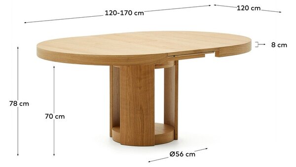 Kerek bővíthető étkezőasztal hosszabbító asztallappal tölgyfa dekorral ø 120 cm Artis – Kave Home