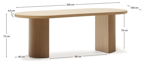 Étkezőasztal tölgyfa dekorral 100x200 cm Nealy – Kave Home