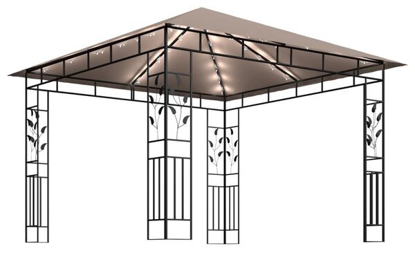 Tópszínű pavilon szúnyoghálóval/LED fényfüzérrel 3 x 3 x 2,73 m
