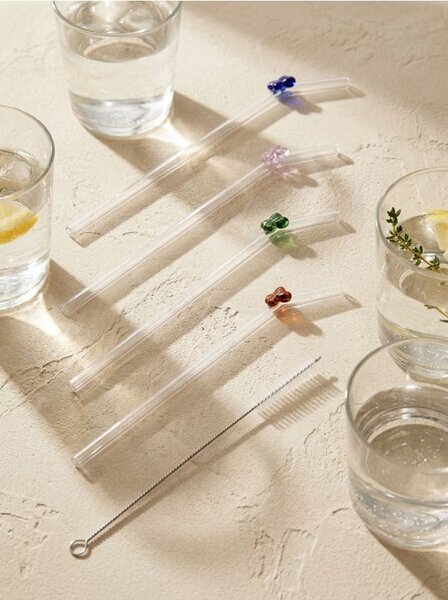 Sinsay - Üveg szívószálak pillangókkal és tisztítókefével 5 pack - clear