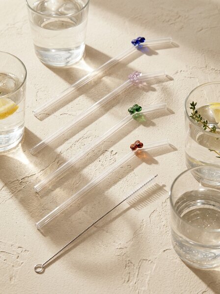 Sinsay - Üveg szívószálak pillangókkal és tisztítókefével 5 pack - clear