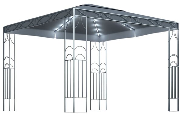 Antracitszürke pavilon LED fényfüzérrel 300 x 300 cm