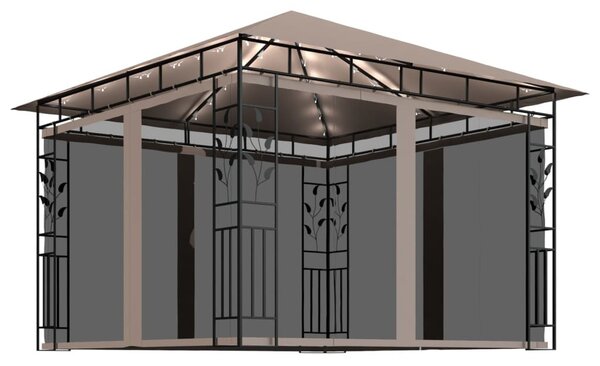 Tópszínű pavilon szúnyoghálóval/LED fényfüzérrel 3 x 3 x 2,73 m
