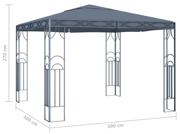 Antracitszürke pavilon LED fényfüzérrel 300 x 300 cm