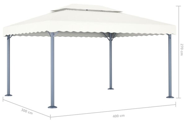Krémszínű alumíniumpavilon LED fényfüzérrel 400 x 300 cm