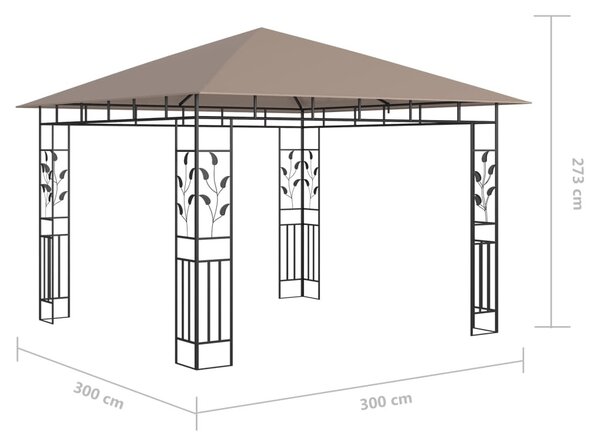 Tópszínű pavilon szúnyoghálóval/LED fényfüzérrel 3 x 3 x 2,73 m