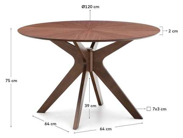 Kerek étkezőasztal diófa dekoros asztallappal ø 120 cm Naanim – Kave Home