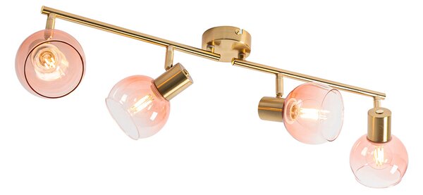Art Deco spotlámpa arany színű rózsaszín üveggel 4-lámpás - Vidro