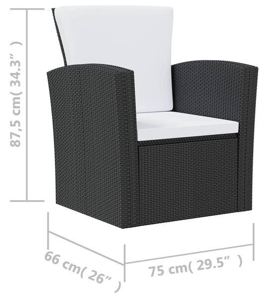 8 részes fekete polyrattan kerti társalgószett párnákkal