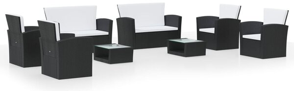 8 részes fekete polyrattan kerti társalgószett párnákkal