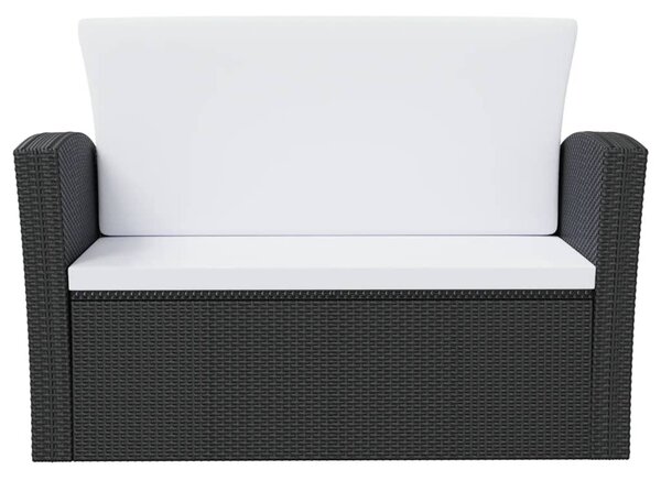 8 részes fekete polyrattan kerti társalgószett párnákkal