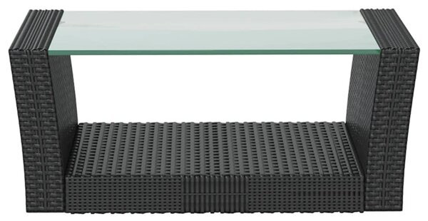 8 részes fekete polyrattan kerti társalgószett párnákkal