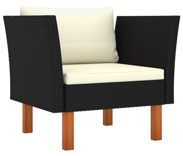 7 részes fekete polyrattan és eukaliptuszfa kerti ülőgarnitúra