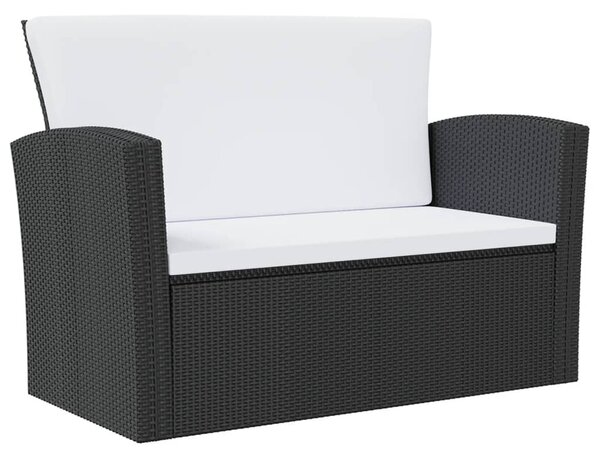 8 részes fekete polyrattan kerti társalgószett párnákkal