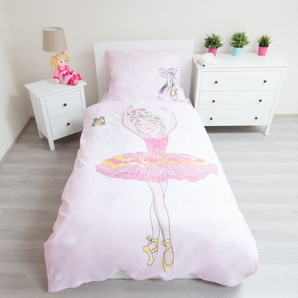 Rózsaszín egyszemélyes pamut gyerek ágyneműhuzat 140x200 cm Ballerina – Jerry Fabrics