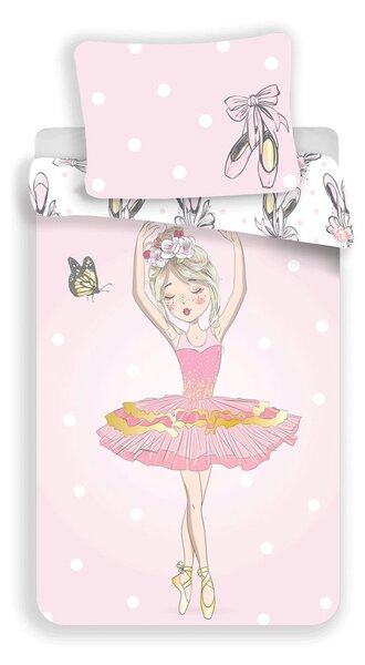 Rózsaszín egyszemélyes pamut gyerek ágyneműhuzat 140x200 cm Ballerina – Jerry Fabrics