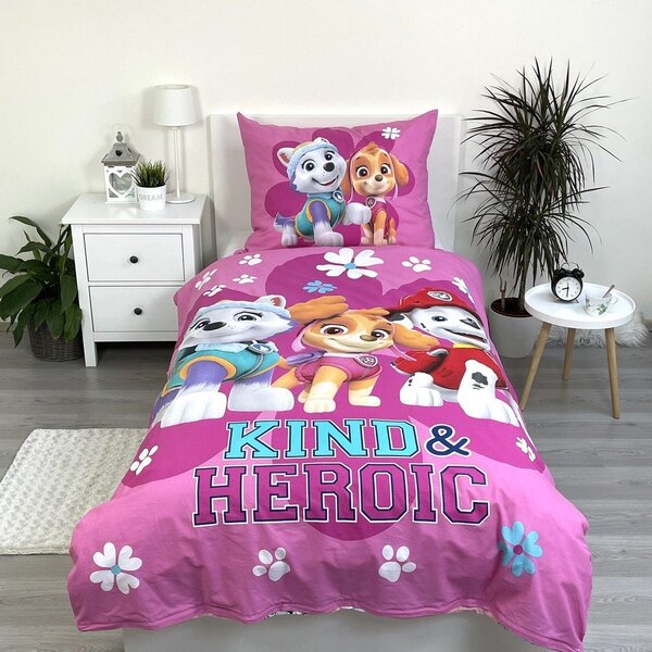 Rózsaszín egyszemélyes pamut gyerek ágyneműhuzat 140x200 cm Paw Patrol "Heroic" – Jerry Fabrics