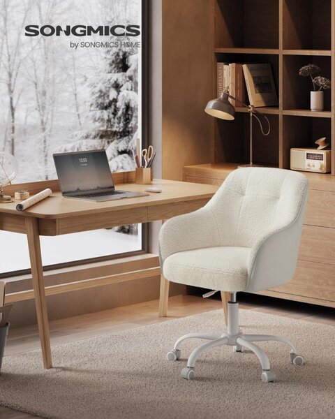 SONGMICS OBG019W01 Ergonomikus Forgószék Sherpa Szövettel Krémfehér