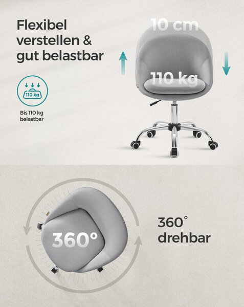 SONGMICS OBG020G01 Forgószék Íróasztalhoz Szürke Párnázott Magasságállítható