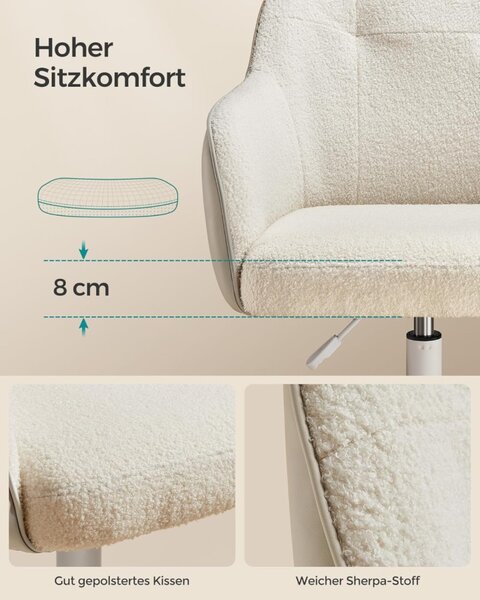 SONGMICS OBG019W01 Ergonomikus Forgószék Sherpa Szövettel Krémfehér