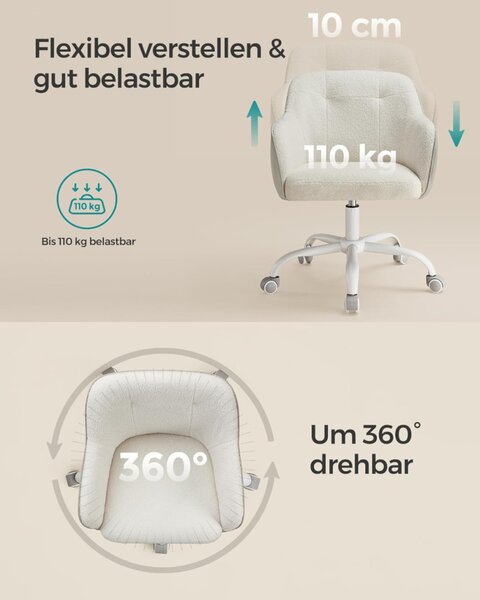 SONGMICS OBG019W01 Ergonomikus Forgószék Sherpa Szövettel Krémfehér