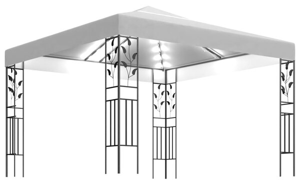 Fehér pavilon LED fényfüzérrel 3 x 3 m