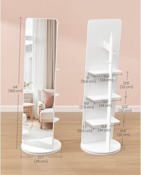 SONGMICS álló tükör, 360°-ban forgatható, 163 x 45 cm, felhőfehér