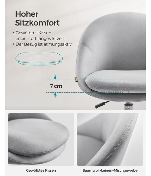 SONGMICS OBG020G01 Forgószék Íróasztalhoz Szürke Párnázott Magasságállítható