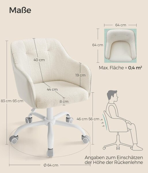 SONGMICS OBG019W01 Ergonomikus Forgószék Sherpa Szövettel Krémfehér