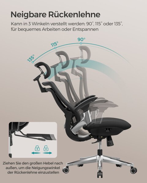 SONGMICS Premium Ergonomikus Irodai Szék Állítható Háttámlával Fekete