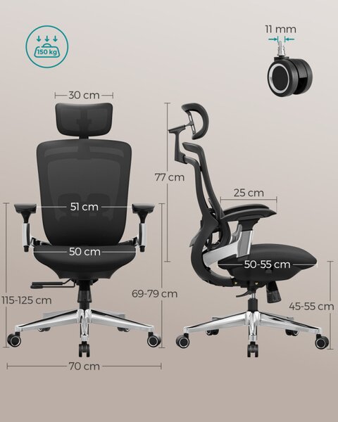 SONGMICS Premium Ergonomikus Irodai Szék Állítható Háttámlával Fekete