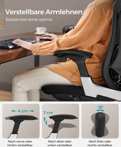 SONGMICS Premium Ergonomikus Irodai Szék Állítható Háttámlával Fekete