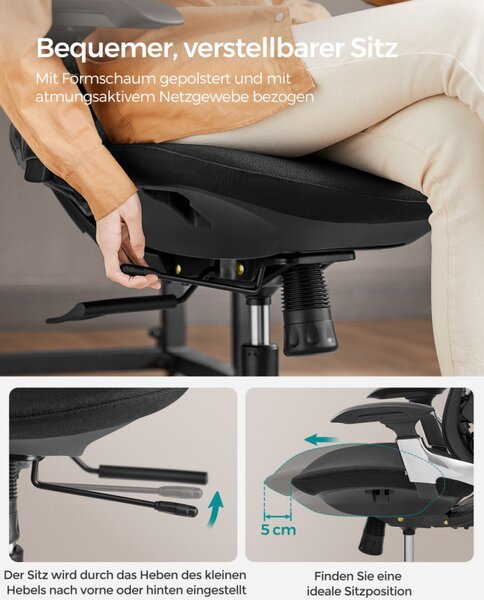 SONGMICS Premium Ergonomikus Irodai Szék Állítható Háttámlával Fekete